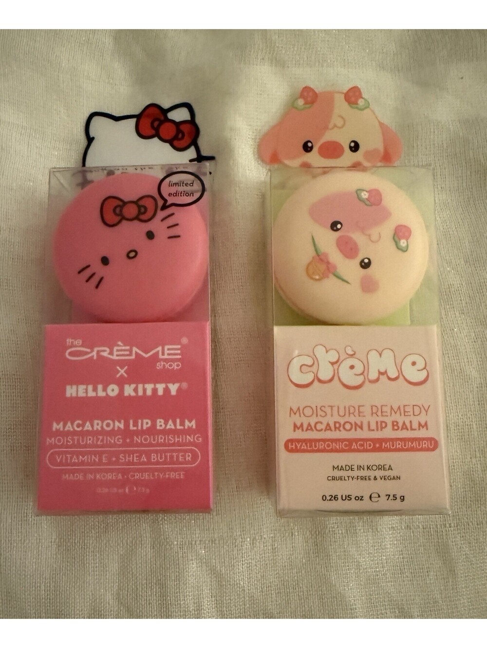 The Creme Shop Hello Kitty + Moisture Remedy Macaron Lip Balm Duo New